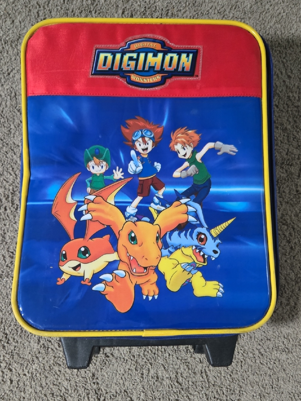 Vintage Digimon Rolling Backpack Suitcase Carry-On – Agumon & Gabumon Anime Bag